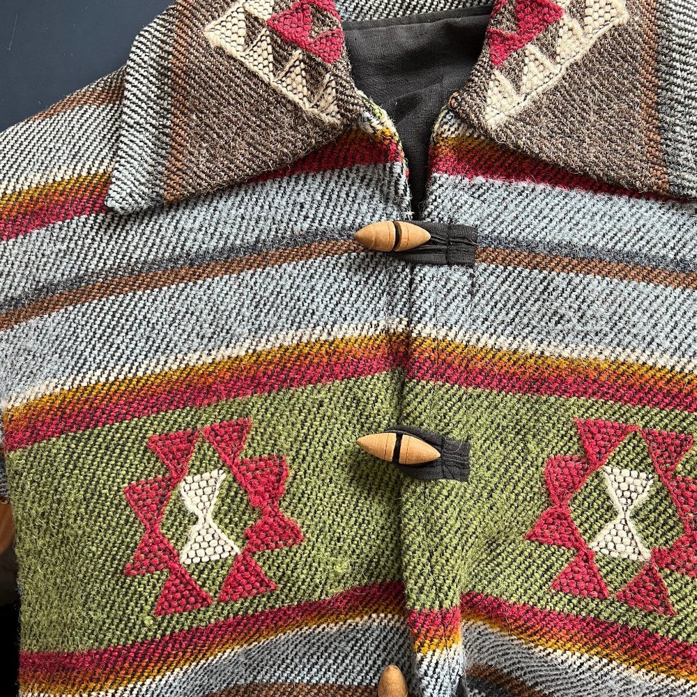 Vintage Western Bohemian Jacket Duffle Wood Toggle Coat Boho Aztec Boho Handmade - Picture 5 of 7